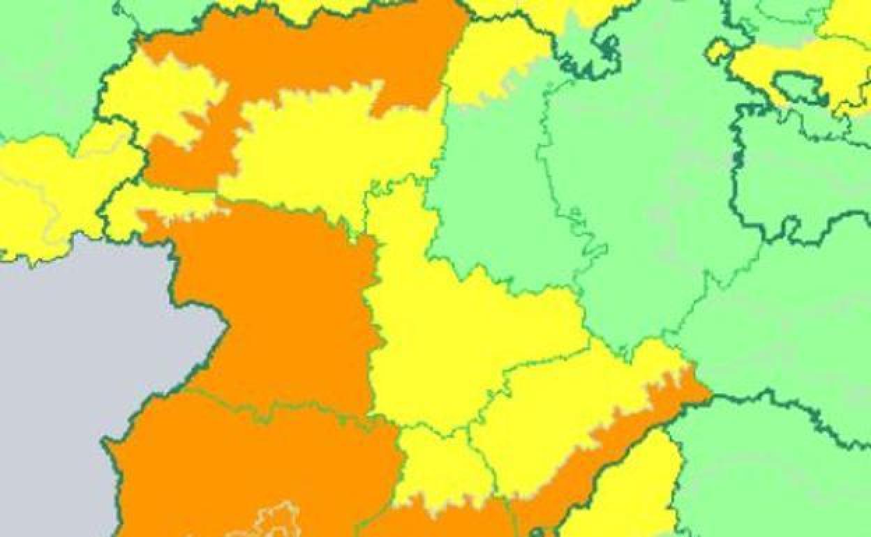 mapa de alertas de la AEMET para este domingo en Castilla y León.