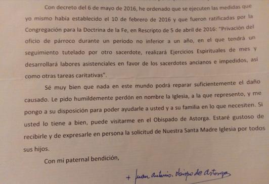 Extracto de la carta remitida por el obispo de Astorga. 