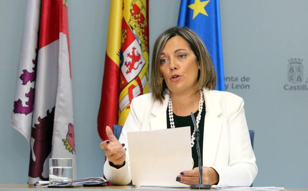 La consejera de Agricultura y portavoz de la Junta, Milagros Marcos, durante la rueda de prensa posterior al Consejo de Gobierno de Castilla y León. 