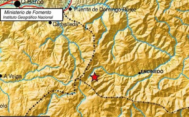 Localización del último terremoto, en las proximidades de Encinedo.