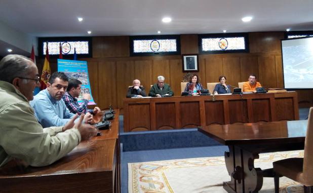 Representantes de Fele y asociaciones de vecinos de Ponferrada, durante la reunión con la alcaldesa en el salón de plenos del Ayuntamiento.