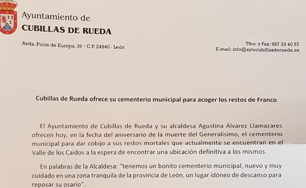 Imagen de la carta remitida a la Fundación Francisco Franco.