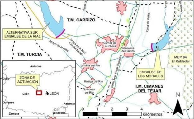 Imagen de las balsas de agua en la zona del Órbigo.