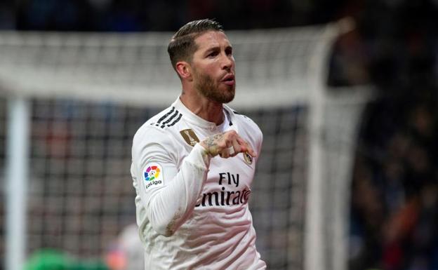 Sergio Ramos celebra el segundo gol que le marcó al Girona. 