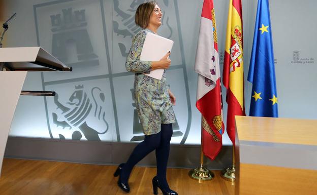 La consejera de Agricultura y portavoz de la Junta, Milagros Marcos, durante la rueda de prensa posterior al Consejo de Gobierno de Castilla y León.