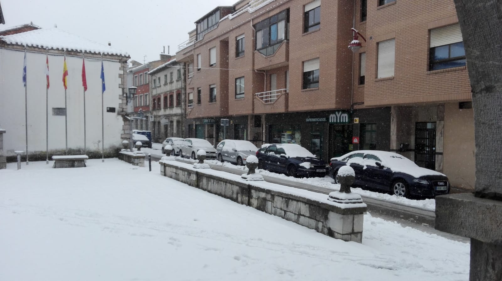 La nieve cierra dos puertos en León y Burgos, embolsa camiones en la A-52, en Sanabria, y obliga a usar cadenas en tres tramos. En las fotos, imágenes de León capital y de la provincia de León