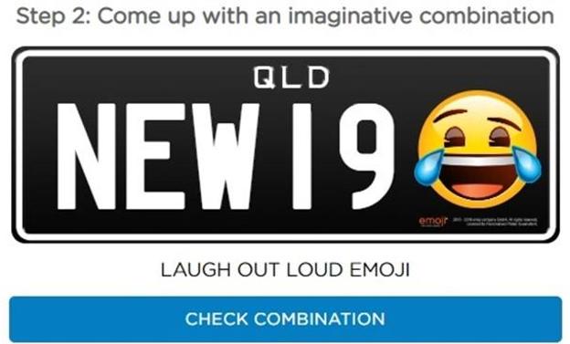 Imagen del sistema con el que lo ciudadanos de Queensland (Australia) puede elegir una matrícula personalizada con un emoticon.