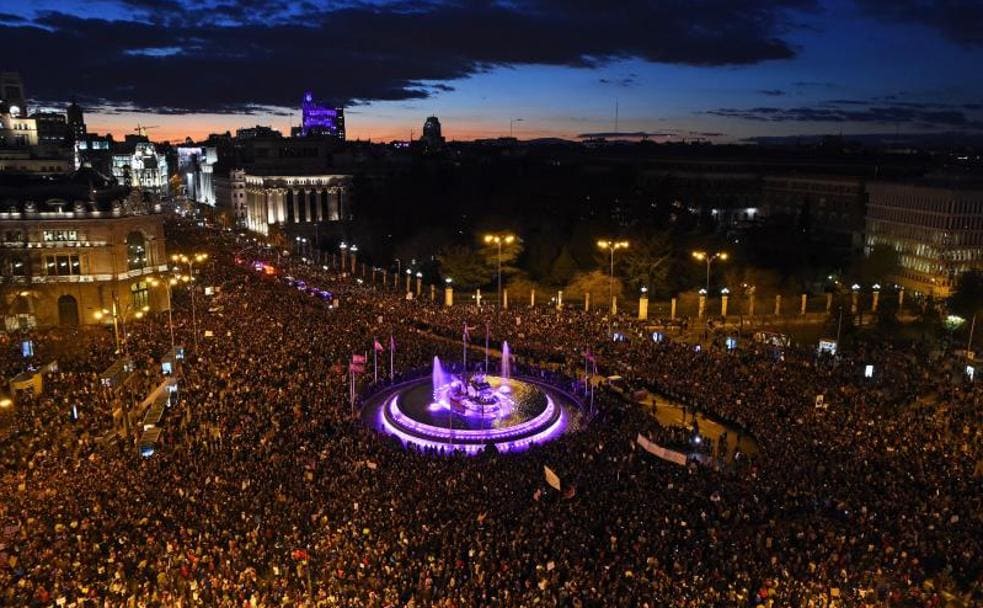 Vista general de la marcha feminista celebrada en Madrid.