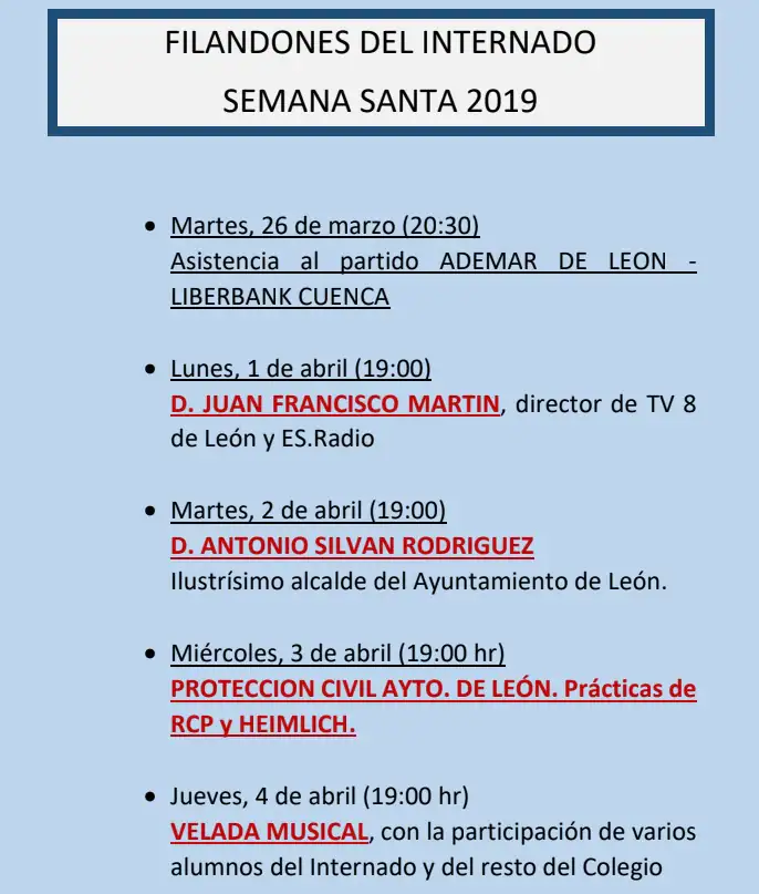 Cartel de las actividades.