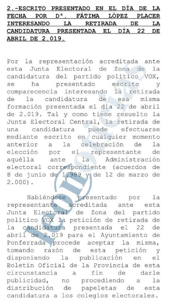 Documento de la Junta Electoral