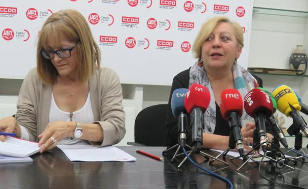 Fonsi Bonafonte y Pilar Fernández, representantes del área de dependencia de UGT, durante la rueda de prensa.