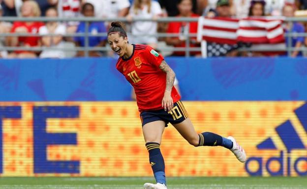 Jennifer Hermoso celebra su gol a Estados Unidos.