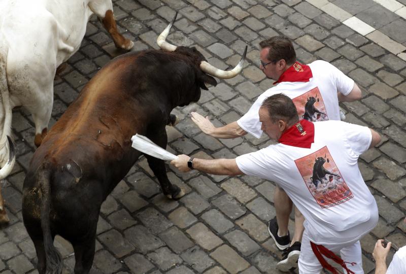 Fotos: Segundo encierro de San Fermín muy veloz y limpio de los toros de Cebada Gago