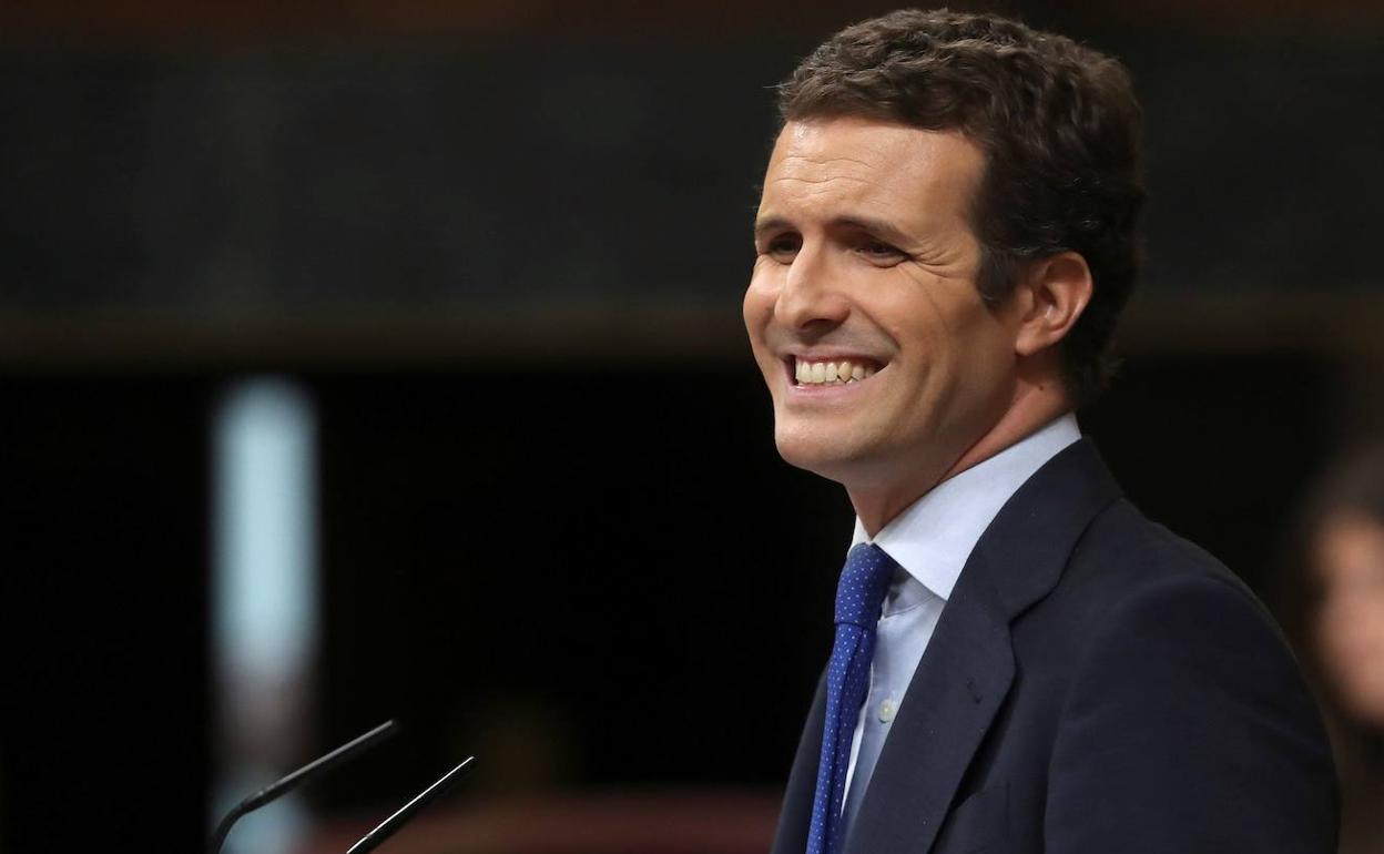 El líder del PP, Pablo Casado, durante su intervención en el debate de investdura.