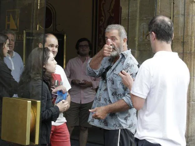 Mel Gibson, esta mañana, en Oviedo. 