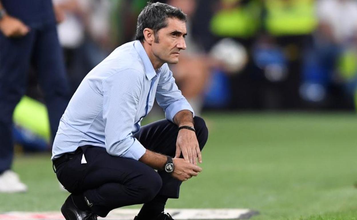 Ernesto Valverde en el partido ante el Athletic.