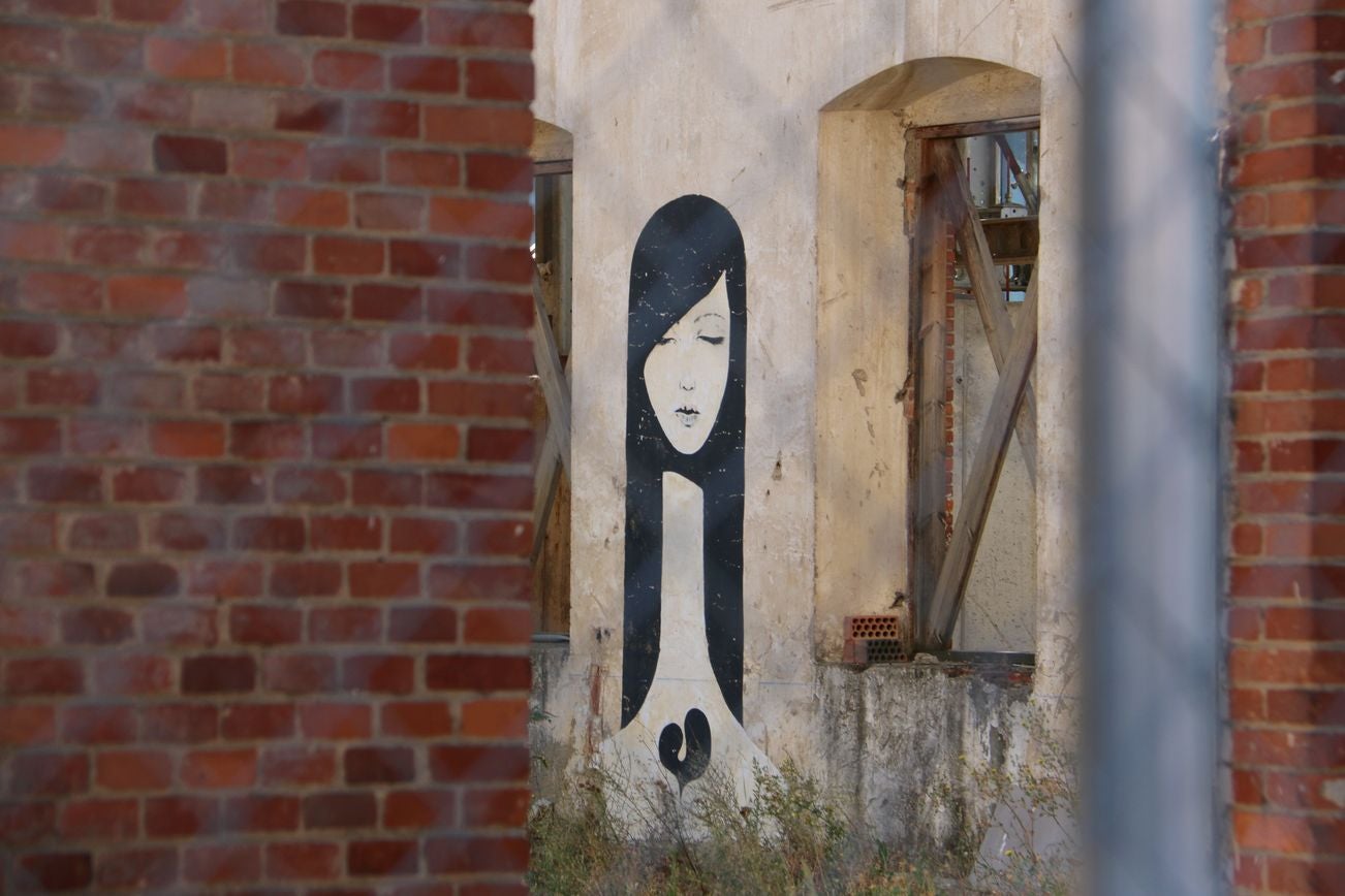 Afrodita sobre una pared del esqueleto del Palacio de Congresos de León.