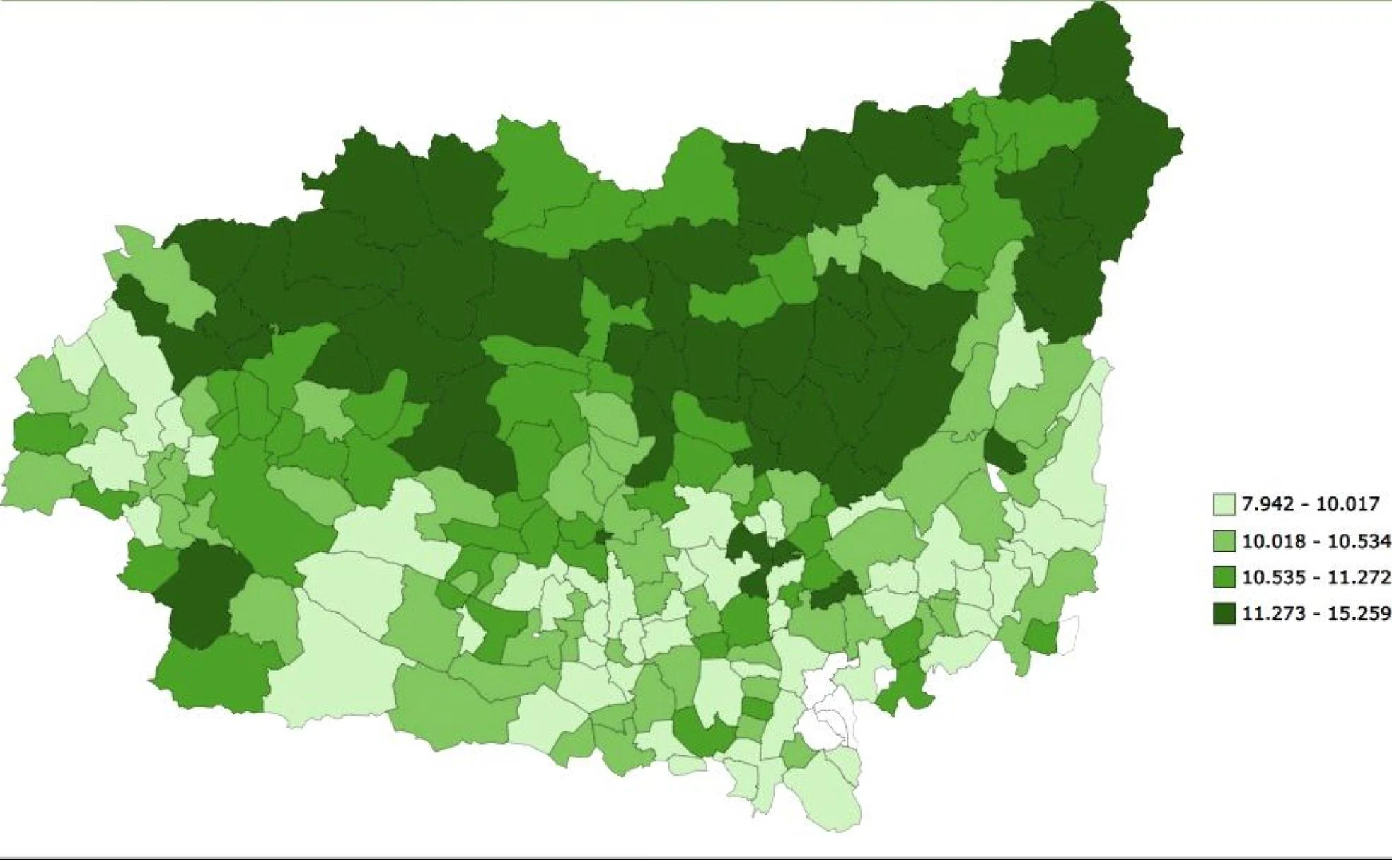 Mapa de rentas en la provincia de León en el que se aprecia la diferencia por situación geográfica.