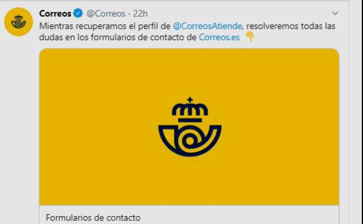 Imagen de la cuenta de twitter de Correos.