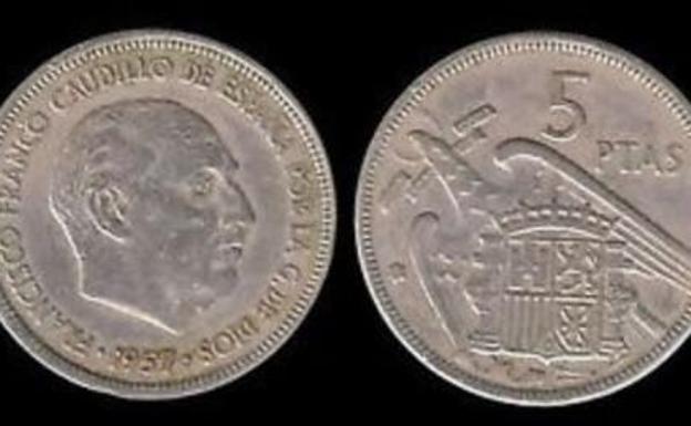 5 pesetas de 1957, los famosos 'duros'.