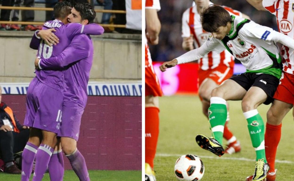 A la izquierda, Morata celebra con Mariano un gol ante la Cultural. A la derecha, Luque jugando con el Racing ante el Atlético.