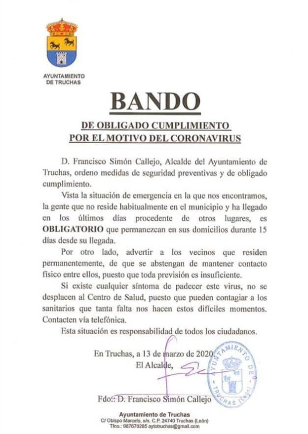 Bando del Ayuntamiento de Truchas