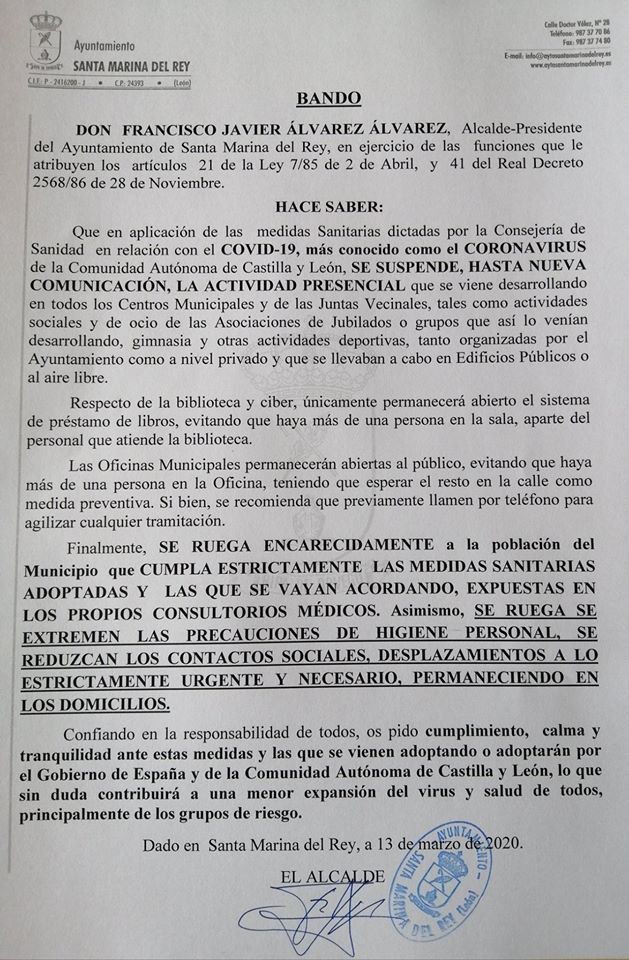 Bando del 13 de marzo de Ayuntamiento de Sta. Marina del Rey