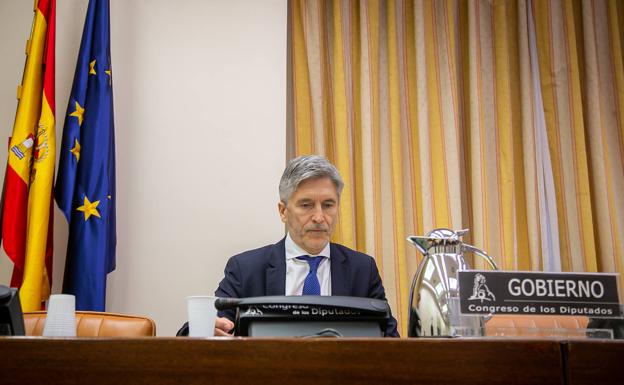 El ministro del Interior, Fernando Grande-Marlaska, durante su comparecenia ante la Comisión de Interior del Congreso de los Diputados.