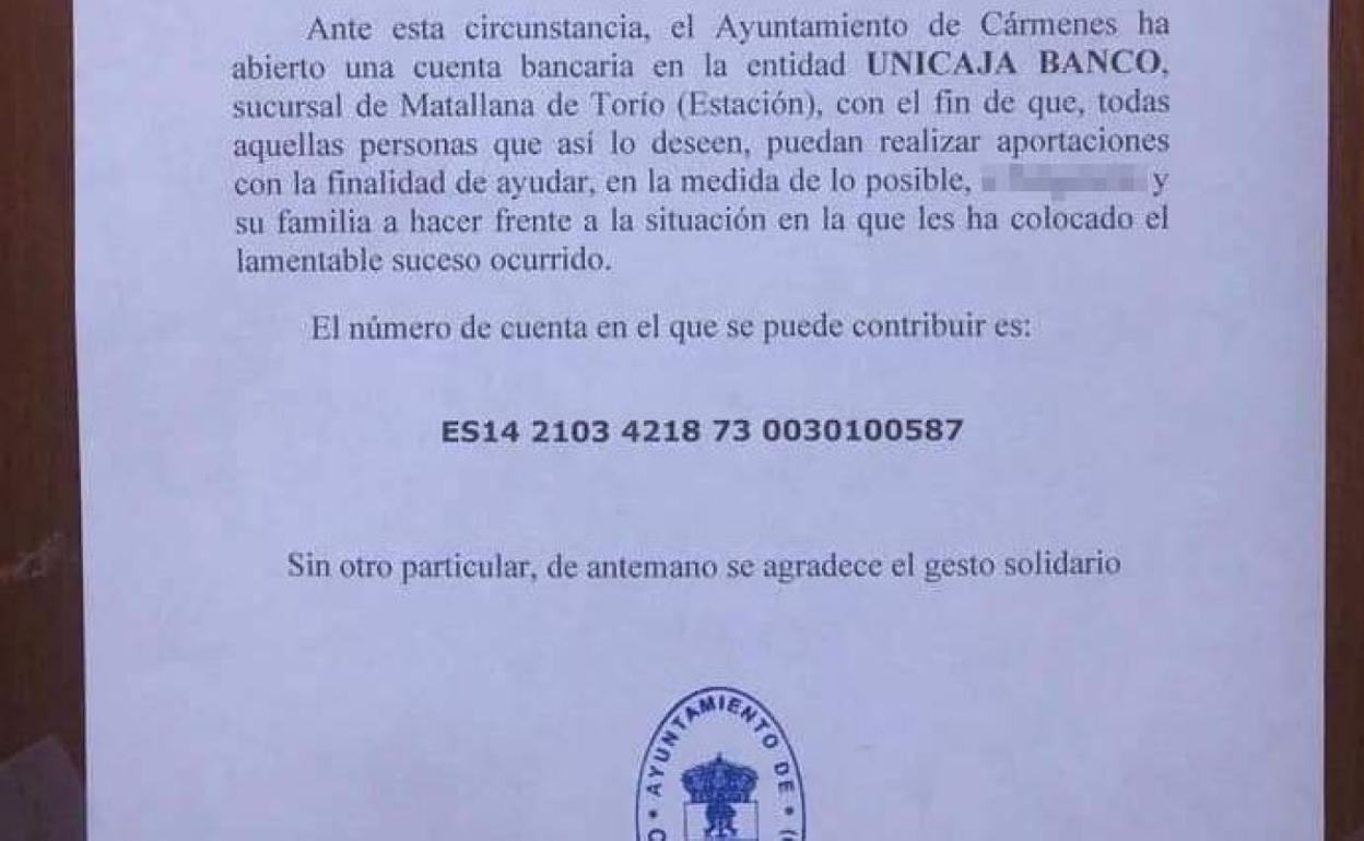 Imagen del bando municipal publicado por el Ayuntamiento de Cármenes.