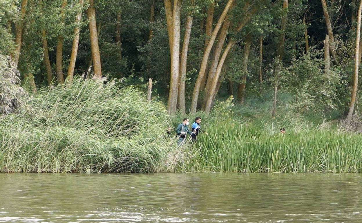 Trabajos de búsqueda en la orilla del río. 