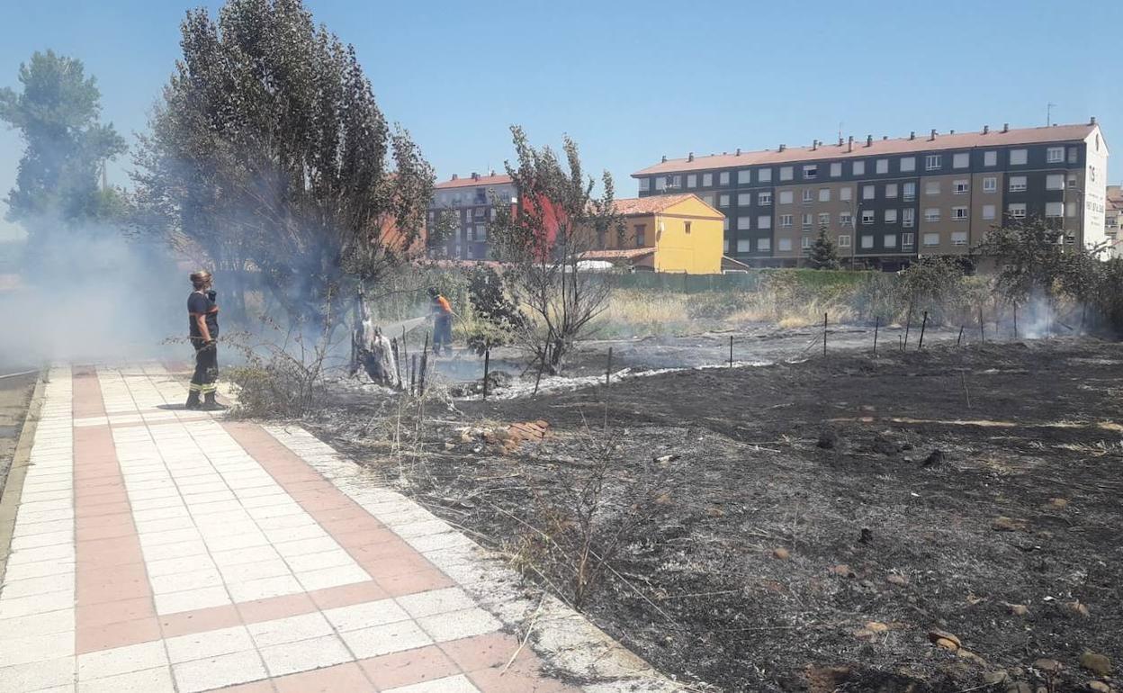 Protección Civil actua en la parcela quemada. 