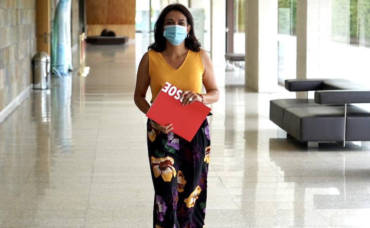 Alicia Palomo, en su rueda de prensa de este martes en Las Cortes.