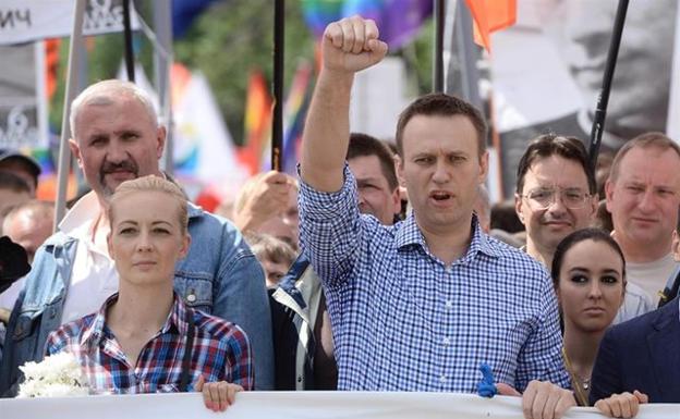 El opositor ruso Alexéi Navalni durante una manifestación en Moscú.