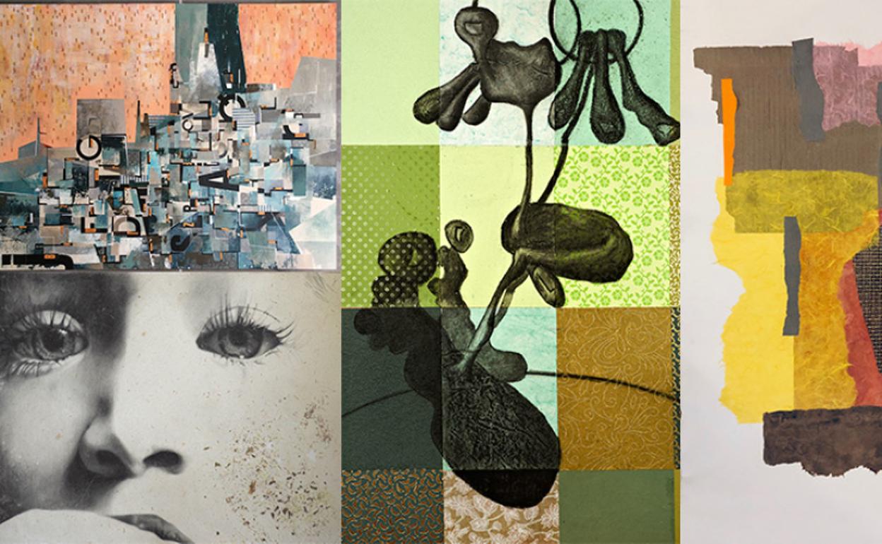 Composición de varias obras que forman parte de una exposición en Segovia.