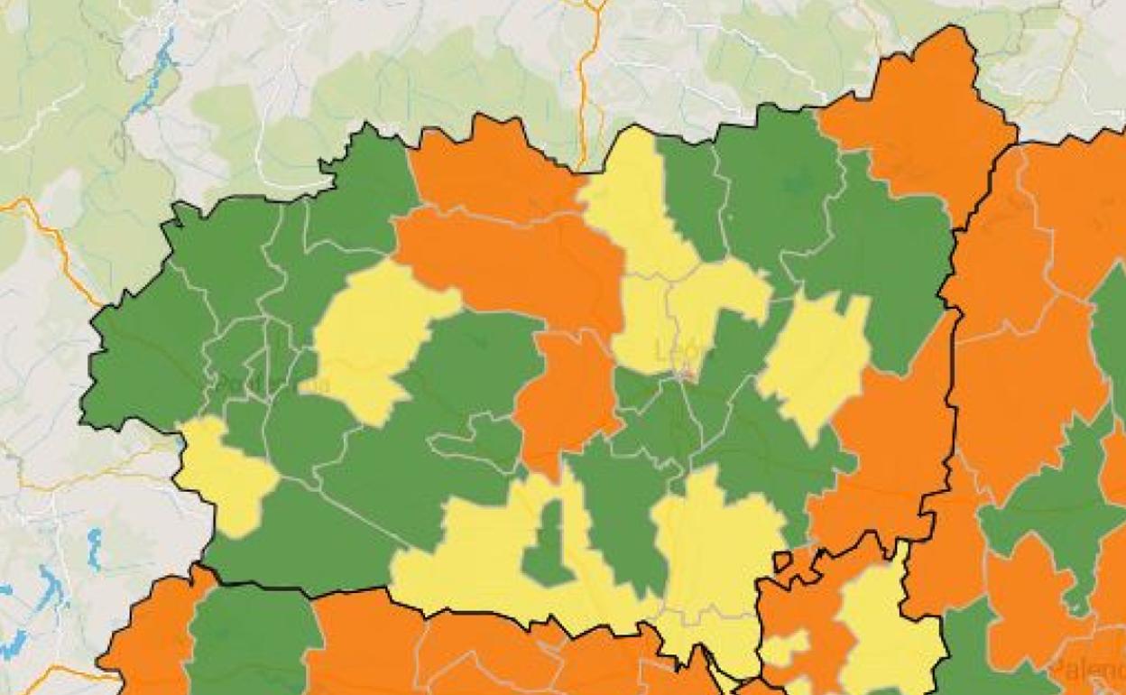 Mapa de incidencia del virus en León. 