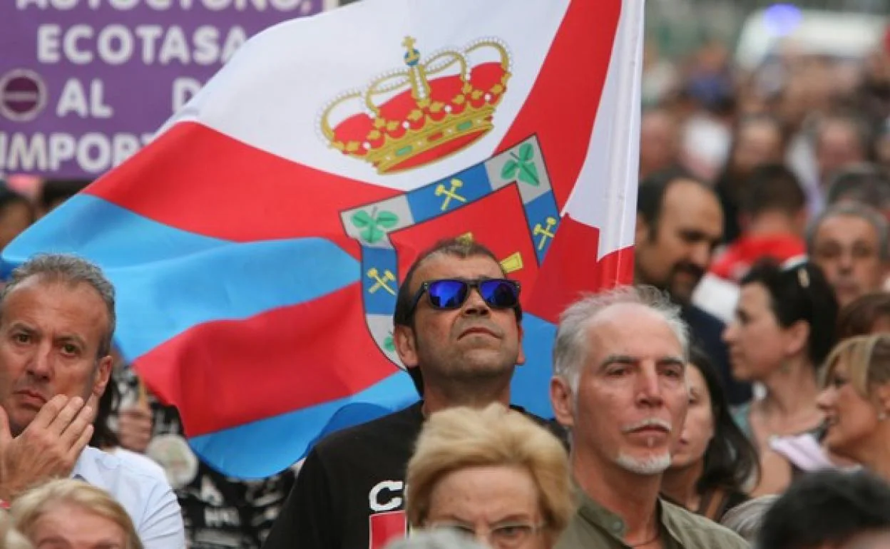 Bandera del Bierzo en la manifestación por el futuro de la comarca.