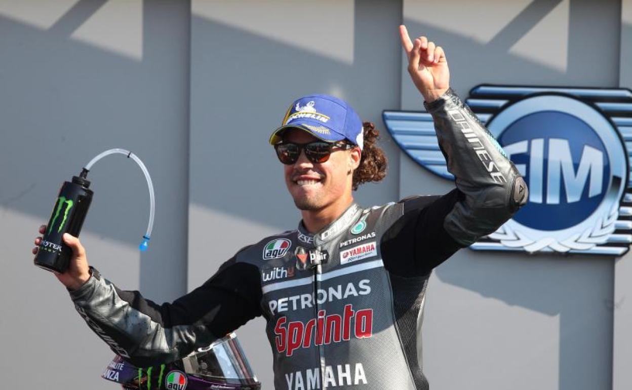 Franco Morbidelli festeja su triunfo en Misano. 