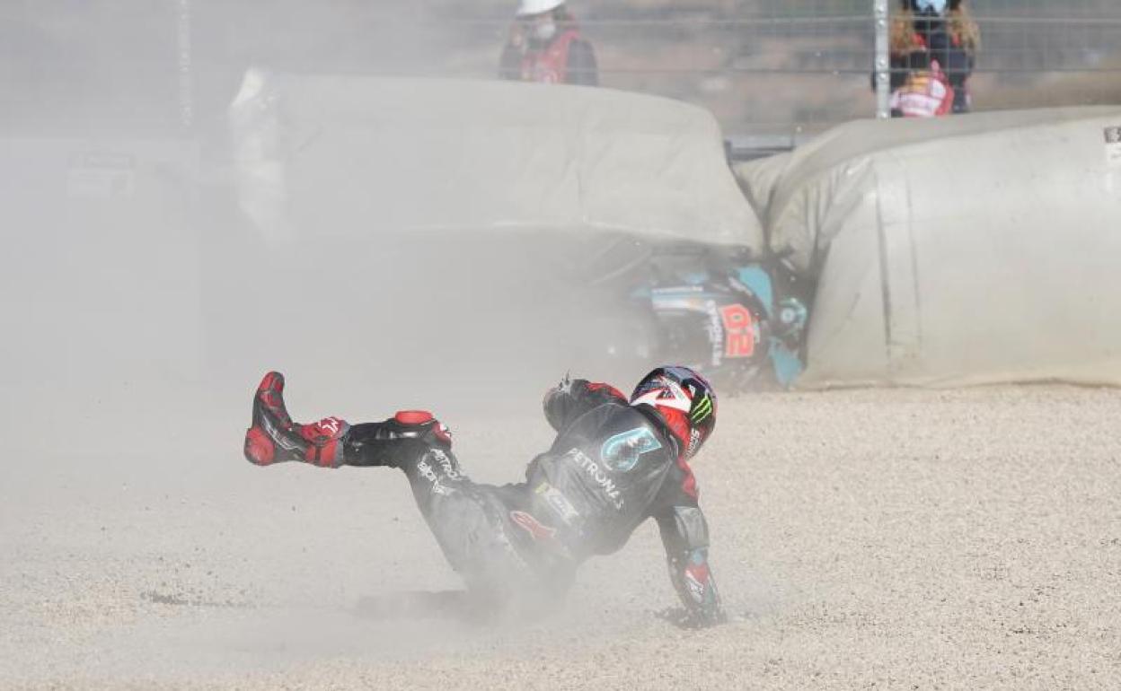 Fabio Quartararo, tras la caída sufrida por la mañana en el Motorland Aragón. 