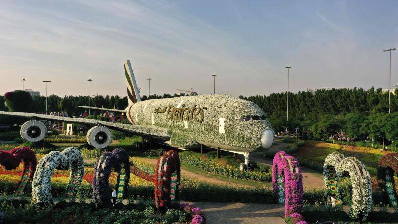 El Dubai Miracle Garden, el jardín de flores más grande del mundo, es el hogar de gigantes estructuras y millones de variedades de flores y plantas. Allí habitan enormes gatos, aviones que parecen hechos a escala real, caballos que multiplican su tamaño o gigantes elefantes. Y todas estas construcciones tienen en común que están realizadas con flores y plantas. 