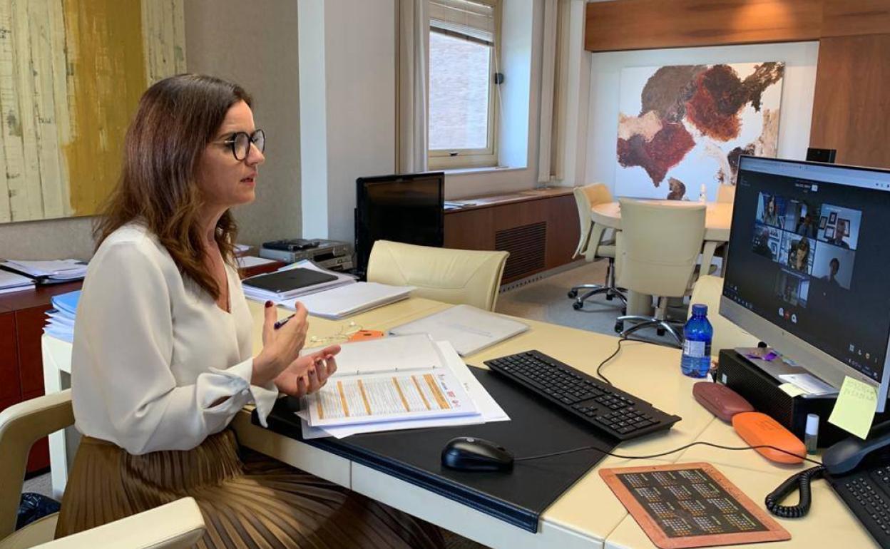 Ana Carlota Amigo, durante la reunión. 