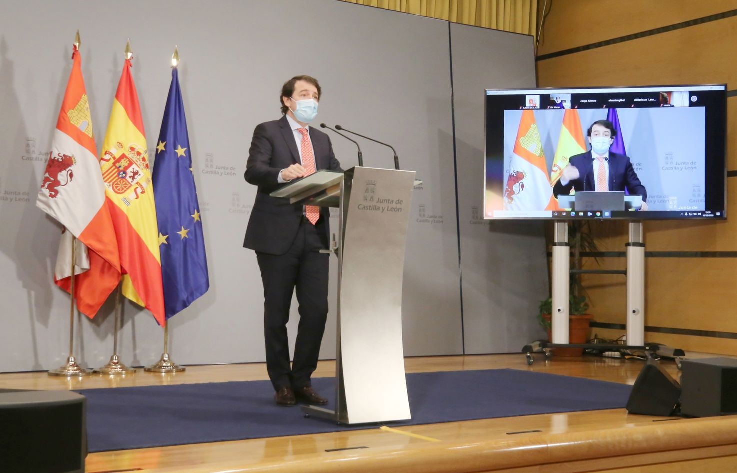 El presidente de la Junta de Castilla y León, Alfonso Fernández Mañueco, ofrece una rueda de prensa telemática para explicar las medidas frente a la COVID-19. 