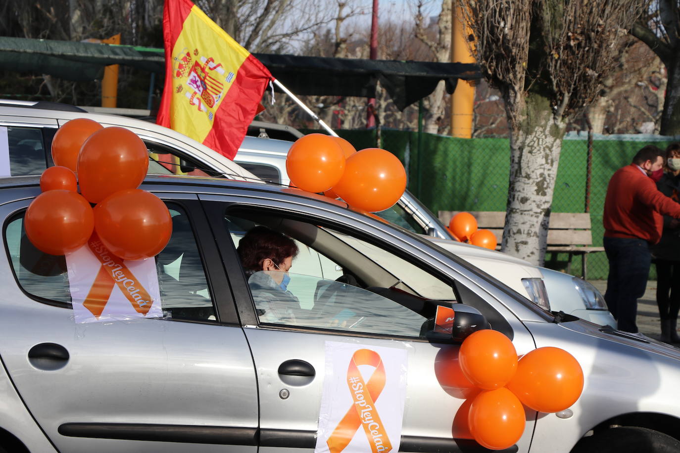 Una manifestación recorre en vehículos las calles de León como protesta ante la reforma educativa.
