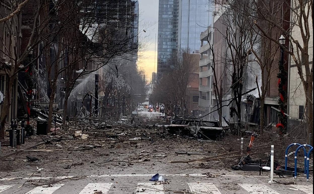 Lugar de la explosión en la ciudad de Nashville.