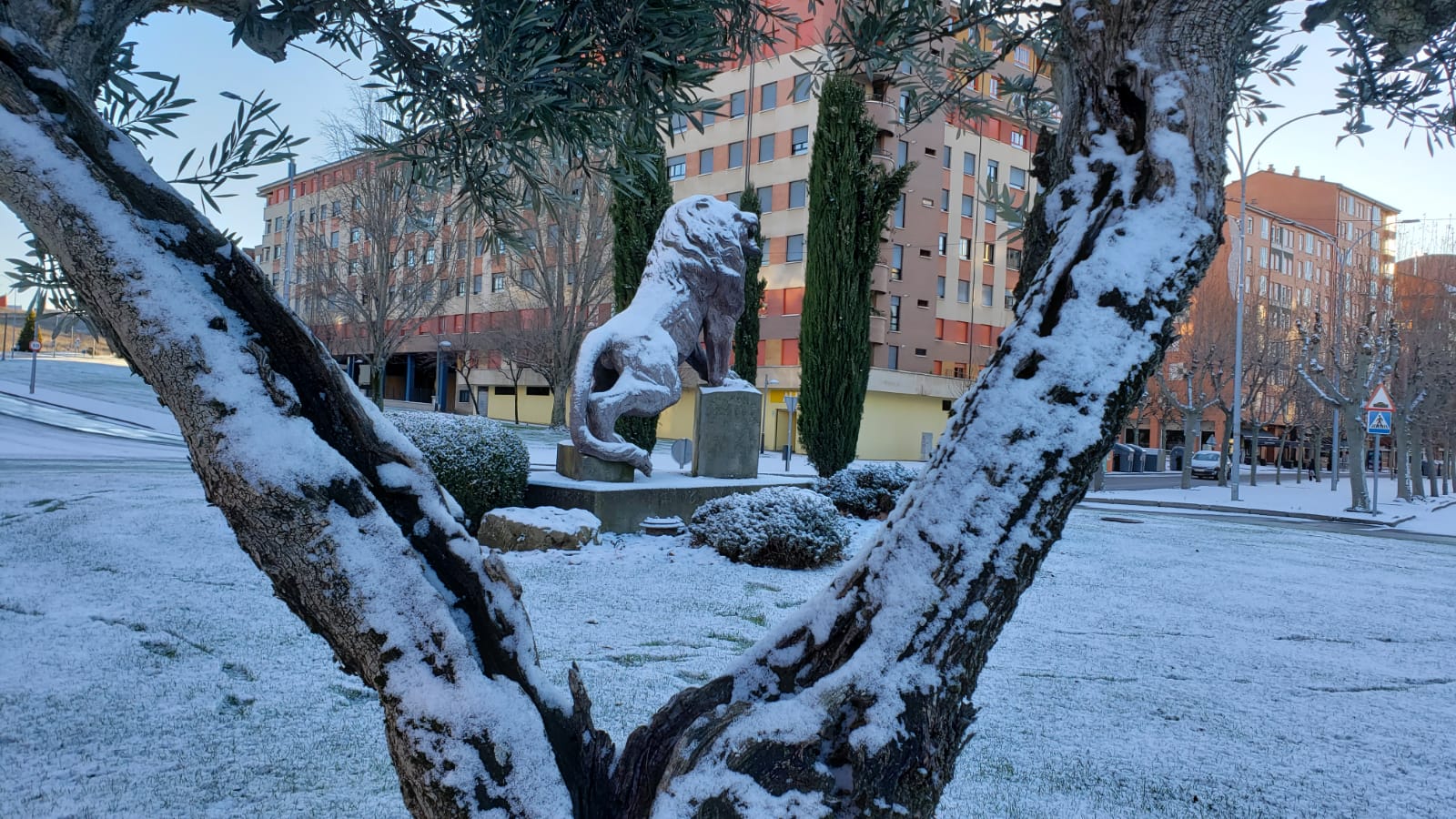 La ciudad se cubre de un manto blanco tras los copos caídos durante la madrugada.