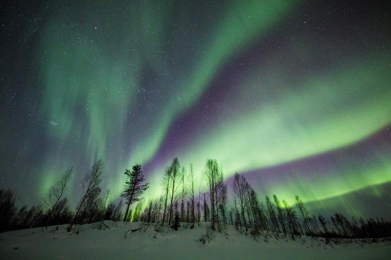 La aurora boreal sobre el cielo cerca de Rovaniemi en Laponia, Finlandia, marzo de 2018.