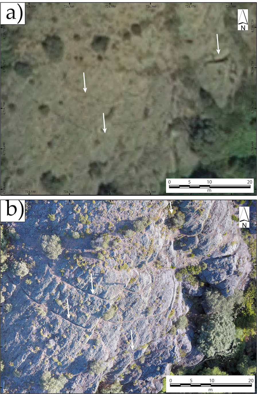 Comparación de imagen aérea del IGN y obtenida con dron, donde se observa la mejora de la resolución