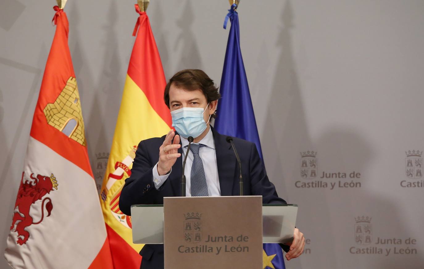 El presidente de la Junta de Castilla y León, Alfonso Fernández Mañueco, celebra una reunión telemática con empresarios de la Comunidad sobre la puesta en marcha de los Fondos de nueva generación de la UE.