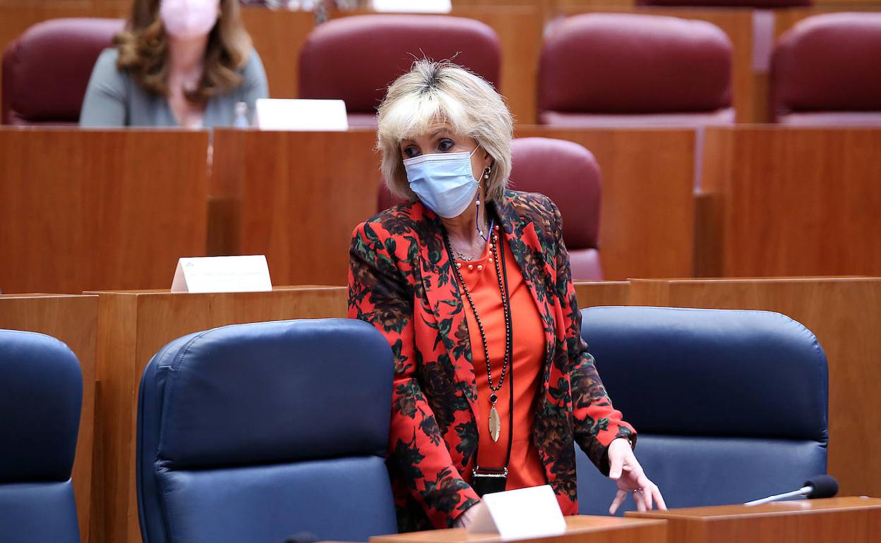 La consejera de Sanidad Verónica Casado durante su intervención en el pleno de las Cortes.