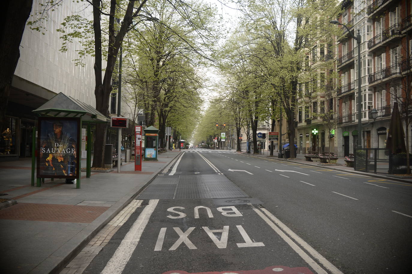 Las calles se vaciaron, como la emblemática Gran Vía de Bilbao