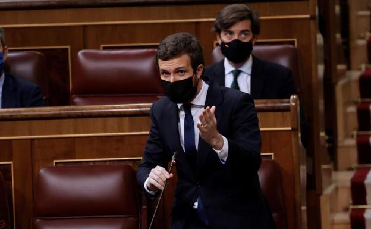 Pablo Casado, presidente del Partido Popular durante una sesión en el Congreso.